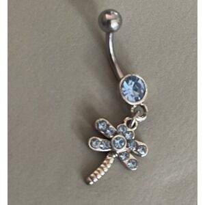 Dragonfly Belly Button Navel Ring Piercing‎ Blue Crystal Dragon Fly Silver tone